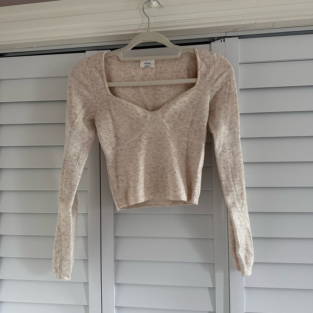 Wilfred Heathered Beige Cropped Knit Top